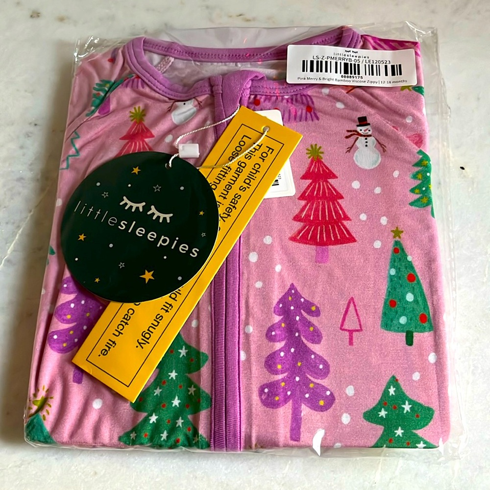Little Sleepies Pink Merry & Bright Zippy 12-18 mos